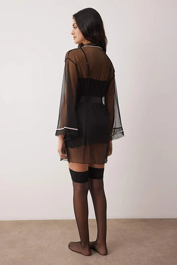 Black Satin Plain Unlined Babydoll