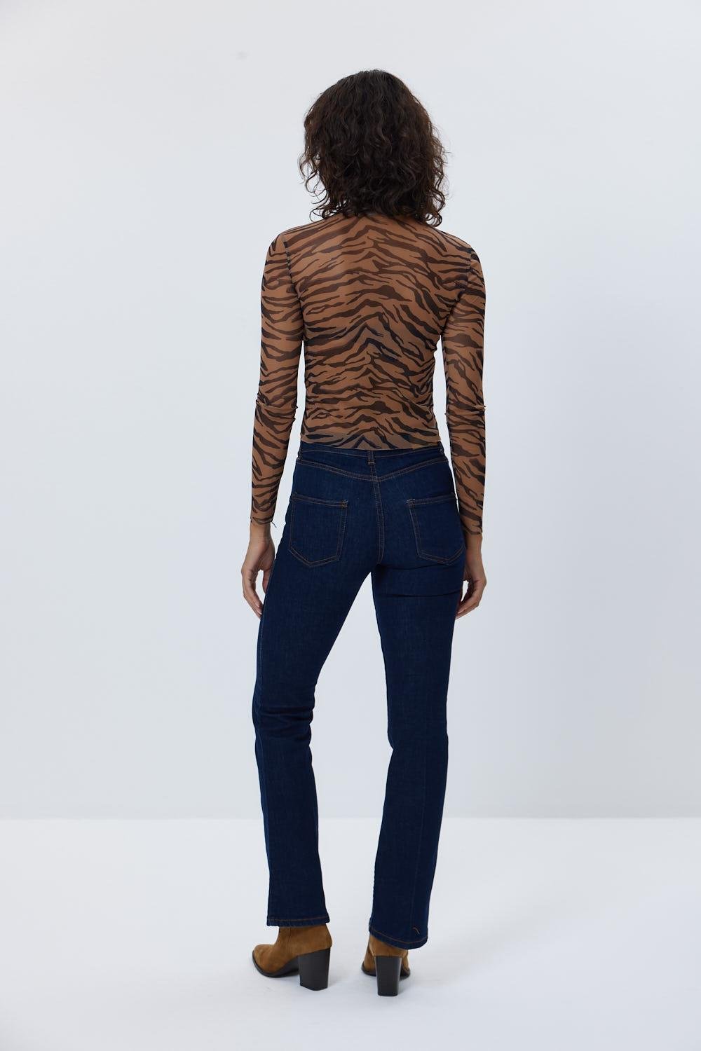 Zebra Patterned Brown Tulle Blouse