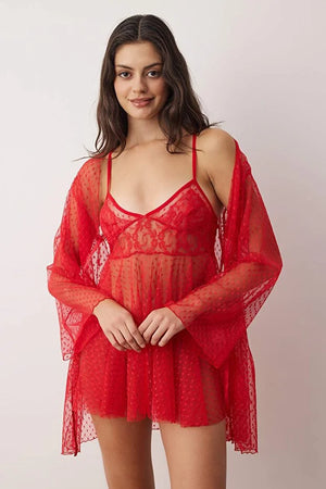 Red Tulle Plain Uncapped Babydoll
