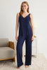 Navy Blue Lace Detailed Knitted Pajama Set
