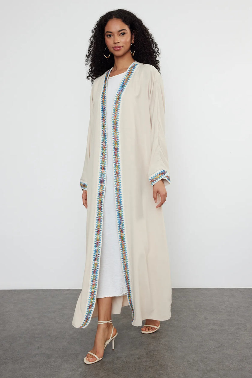 Stone Colored Accessory Piping Woven Cape & Abaya