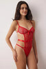 Red Mesh Fitted Bow Plain Unlined Bodysuit