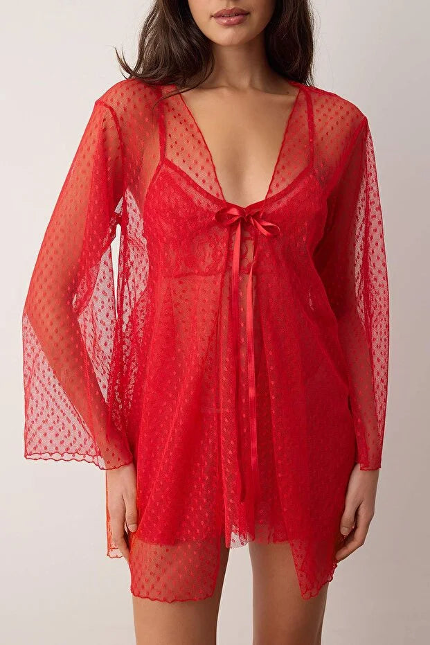 Red Tulle Plain Uncapped Babydoll