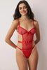 Red Mesh Fitted Bow Plain Unlined Bodysuit