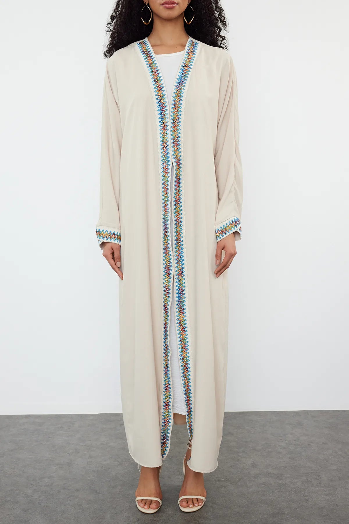 Stone Colored Accessory Piping Woven Cape &amp; Abaya