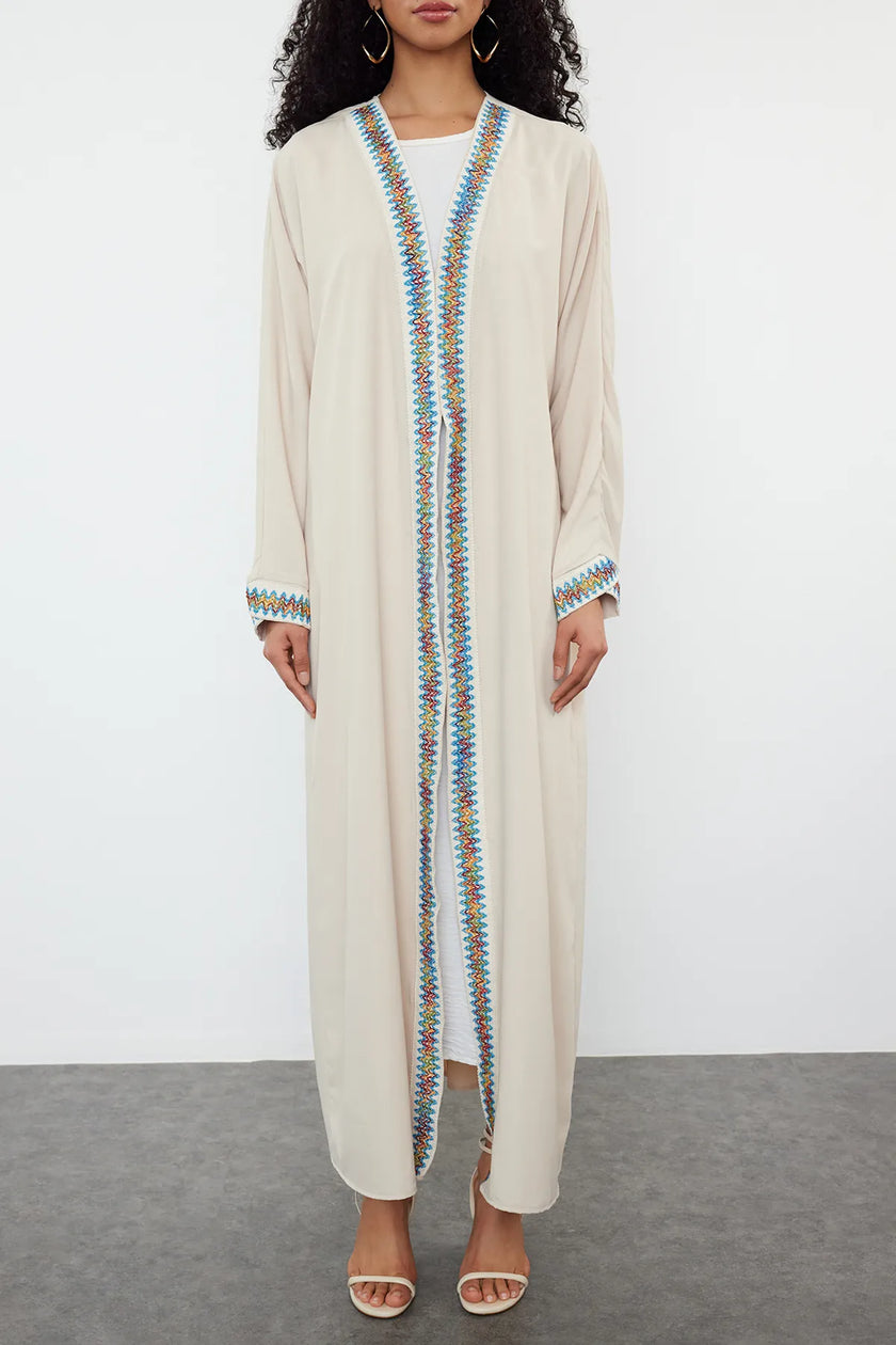 Stone Colored Accessory Piping Woven Cape & Abaya