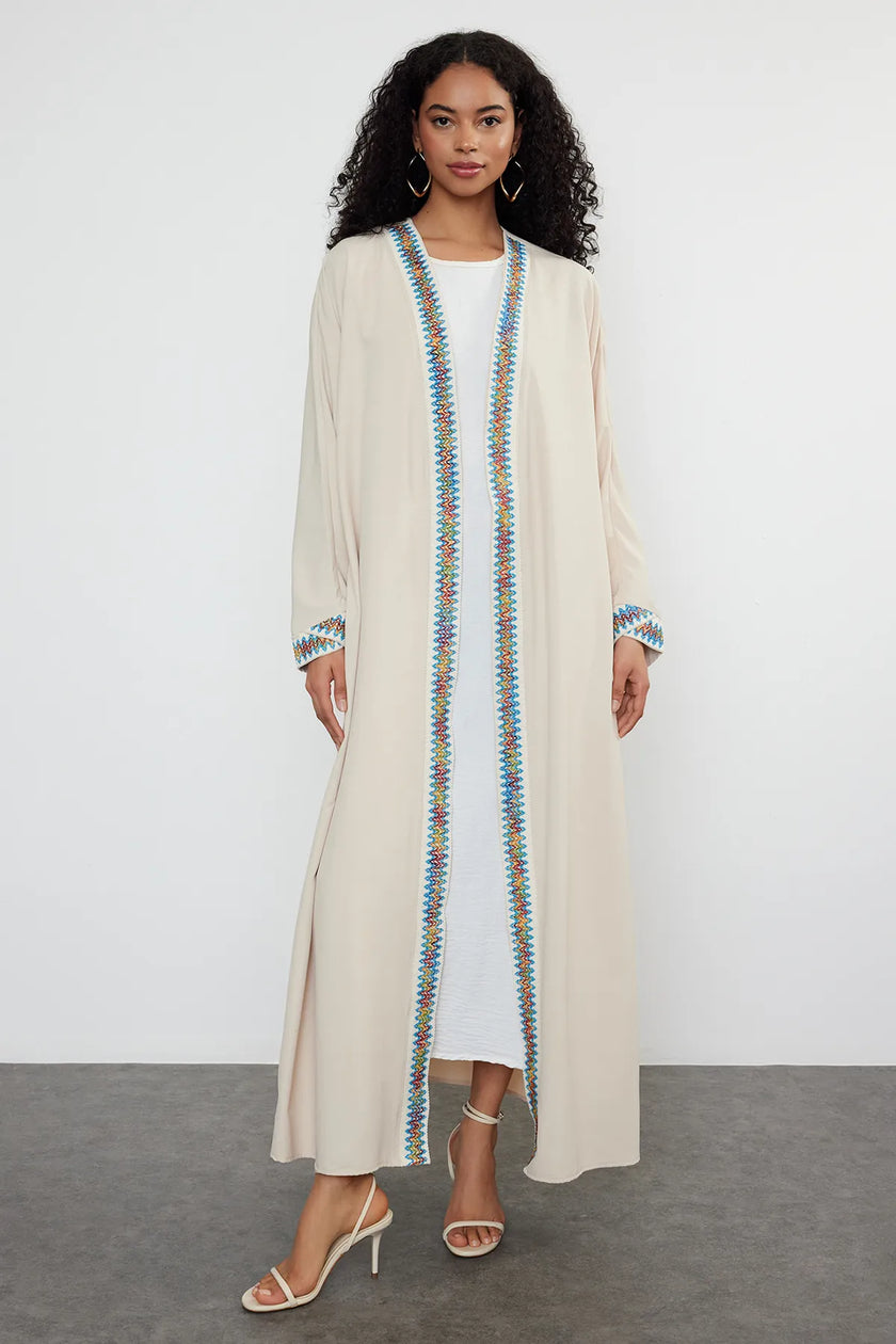 Stone Colored Accessory Piping Woven Cape & Abaya