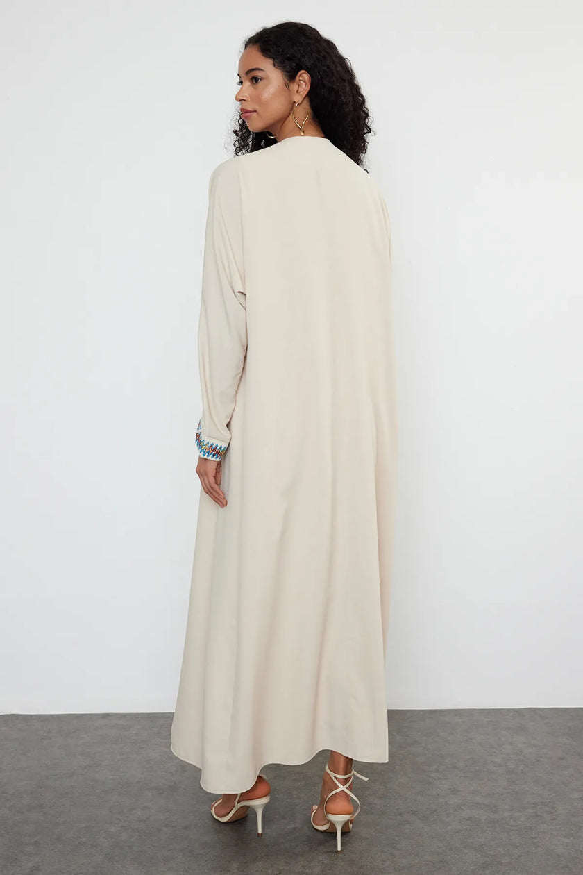 Stone Colored Accessory Piping Woven Cape & Abaya