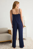 Navy Blue Lace Detailed Knitted Pajama Set