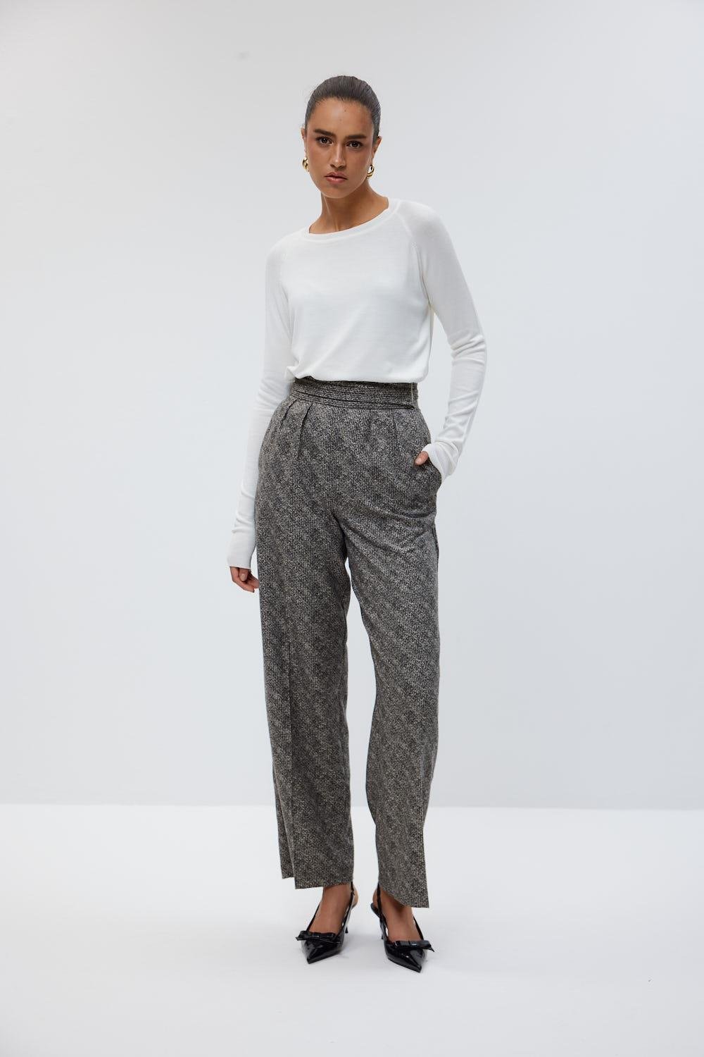 Wide Leg Women's Trousers with Waist Detail