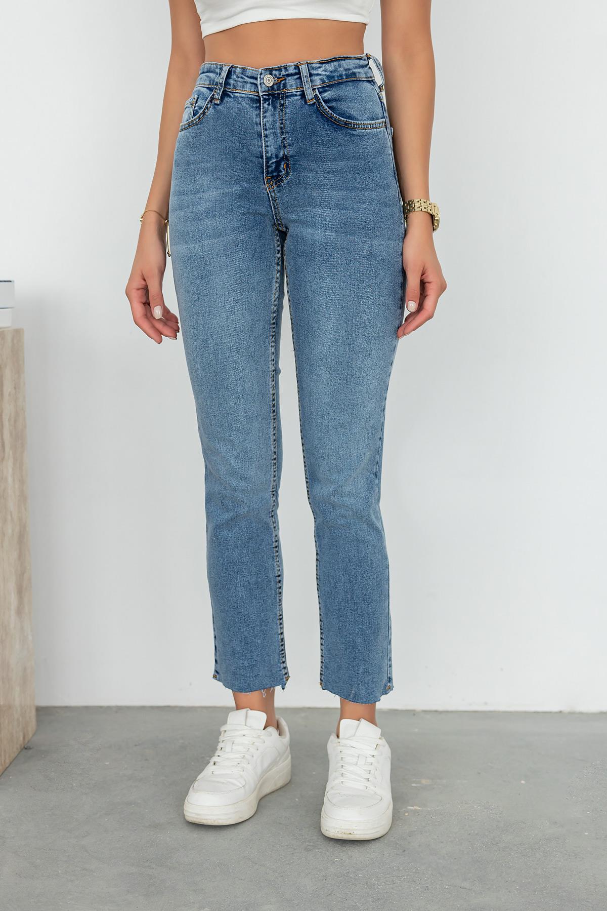 Tube Cuffed Jean Trousers - BLUE