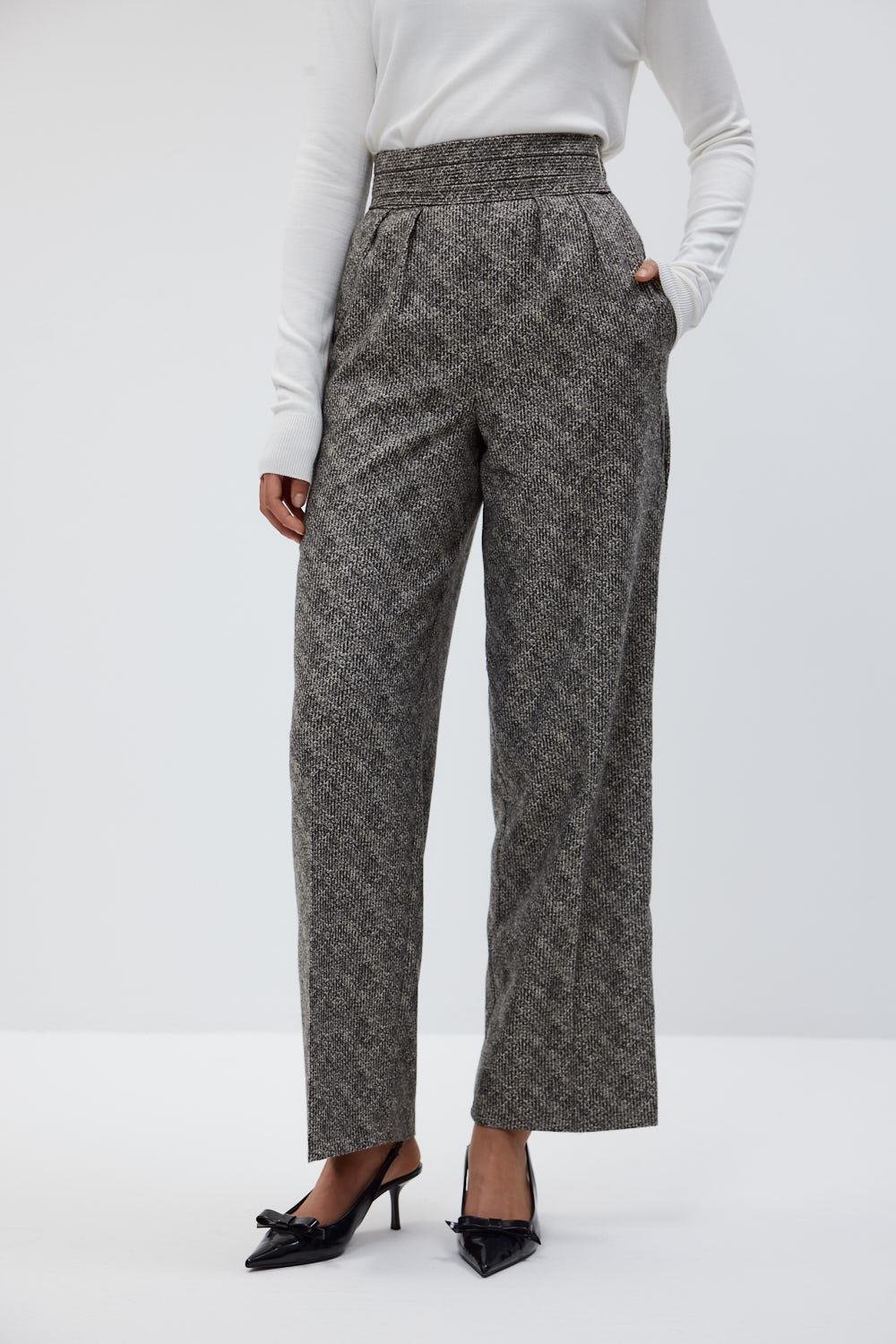 Wide Leg Women's Trousers with Waist Detail