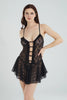 Black Ruffle and Window/Cut Out Detailed Pantyhose Lace Coverless Knitted Babydoll