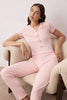 Pink Collar and Baby Overlock Detailed Floral Ribbed Knit Pajama Set
