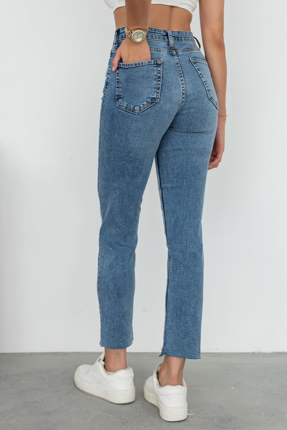 Tube Cuffed Jean Trousers - BLUE