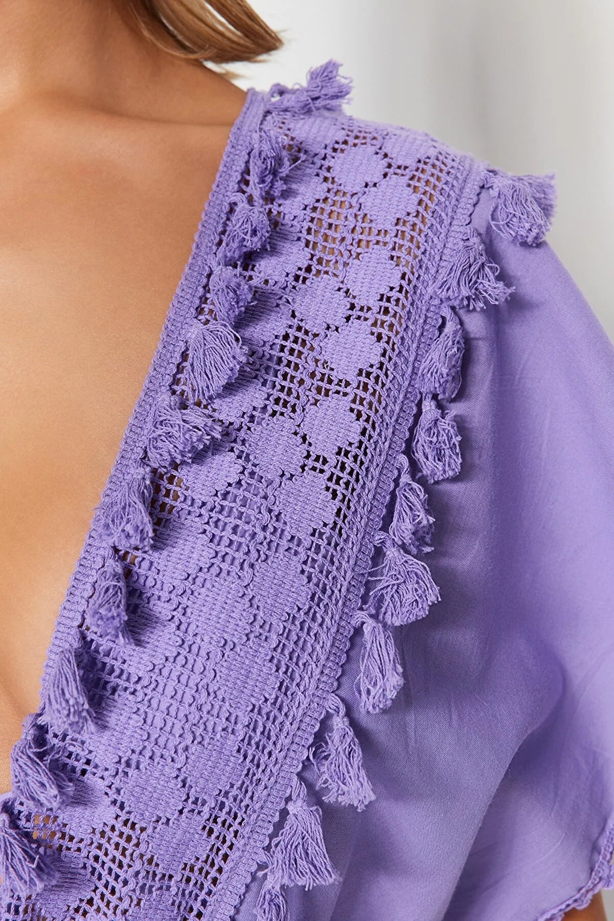 Lilac Mini Woven Embroidery Detailed 100% Cotton Beach Dress