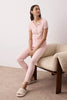Pink Collar and Baby Overlock Detailed Floral Ribbed Knit Pajama Set