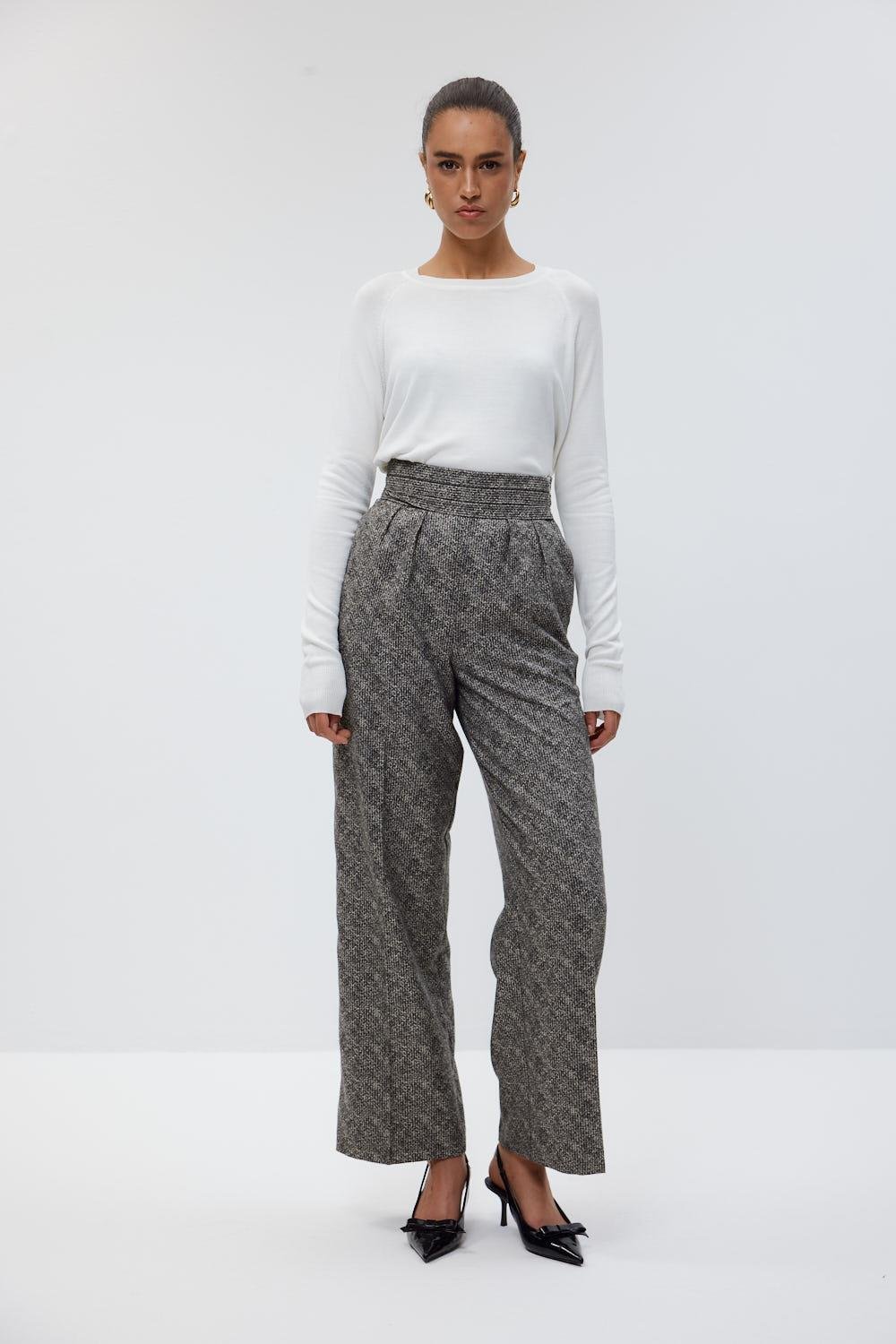 Wide Leg Women's Trousers with Waist Detail