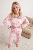 Pink Leopard & Teddy Bear Ruffle Knit Pajama Set