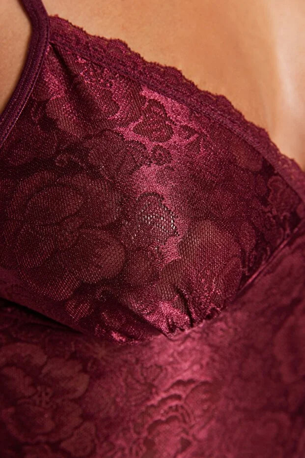 Burgundy Lace Pantyhose Knitted Babydoll/Fantasy Nightgown