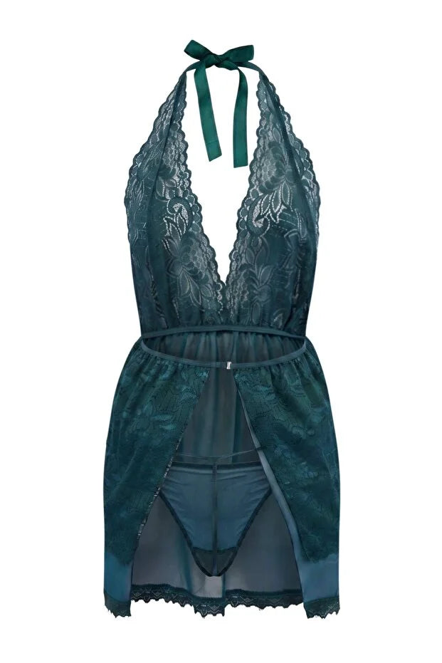 Petrol Lace/Tulle Halterneck Fantasy Nightdress / Babydoll
