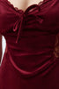Burgundy Soft-Feel Laced Velvet Knit Nightgown with Rope Straps