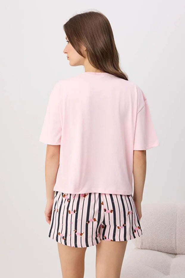 Teen Pink & Multicolor Cotton Dog Print Stretch Soft-Touch Knit Pajama Set