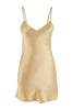 Gold Beige Satin Woven Nightdress with Lace-Up Back and Spaghetti Straps