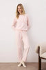 Powder Heart Pattern Knitted Pajama Set with Ruffles and Pockets