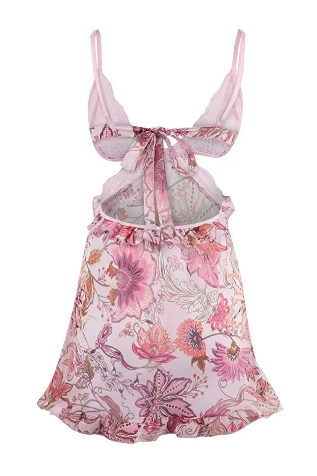 Pink Floral Lace Cut-Out Detail Fantasy Nightdress / Babydoll