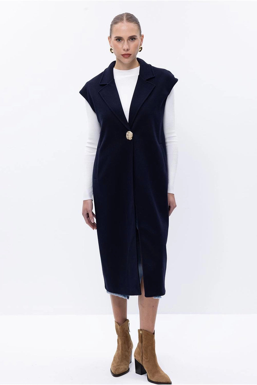 Buttoned Long Cashmere Women's Vest