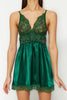 Green Satin Lace Rope Strap Knitted Babydoll