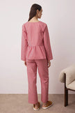 Red Plaid Woven Pajama Set with Tie Detail