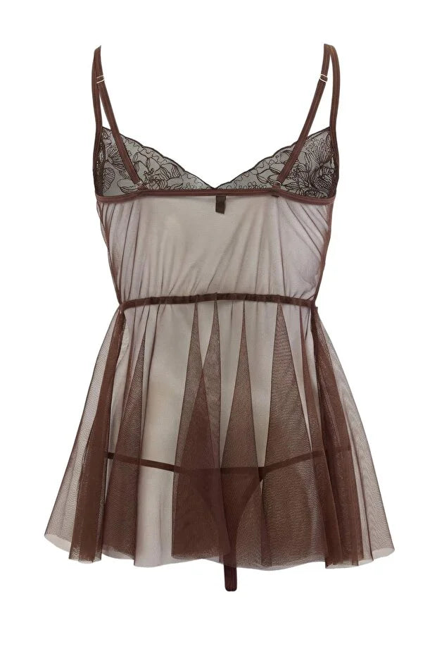Brown Lace/Tulle Non-Padded Fantasy Nightdress / Babydoll