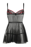 Black Heart Embroidered Non-Padded Fantasy Nightdress / Babydoll