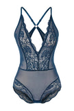 Petrol Tulle Lace Detail Non-Padded Knitted Bodysuit