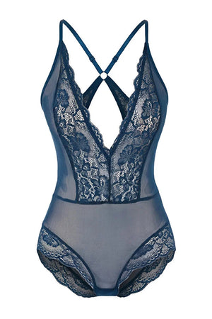Petrol Tulle Lace Detail Non-Padded Knitted Bodysuit