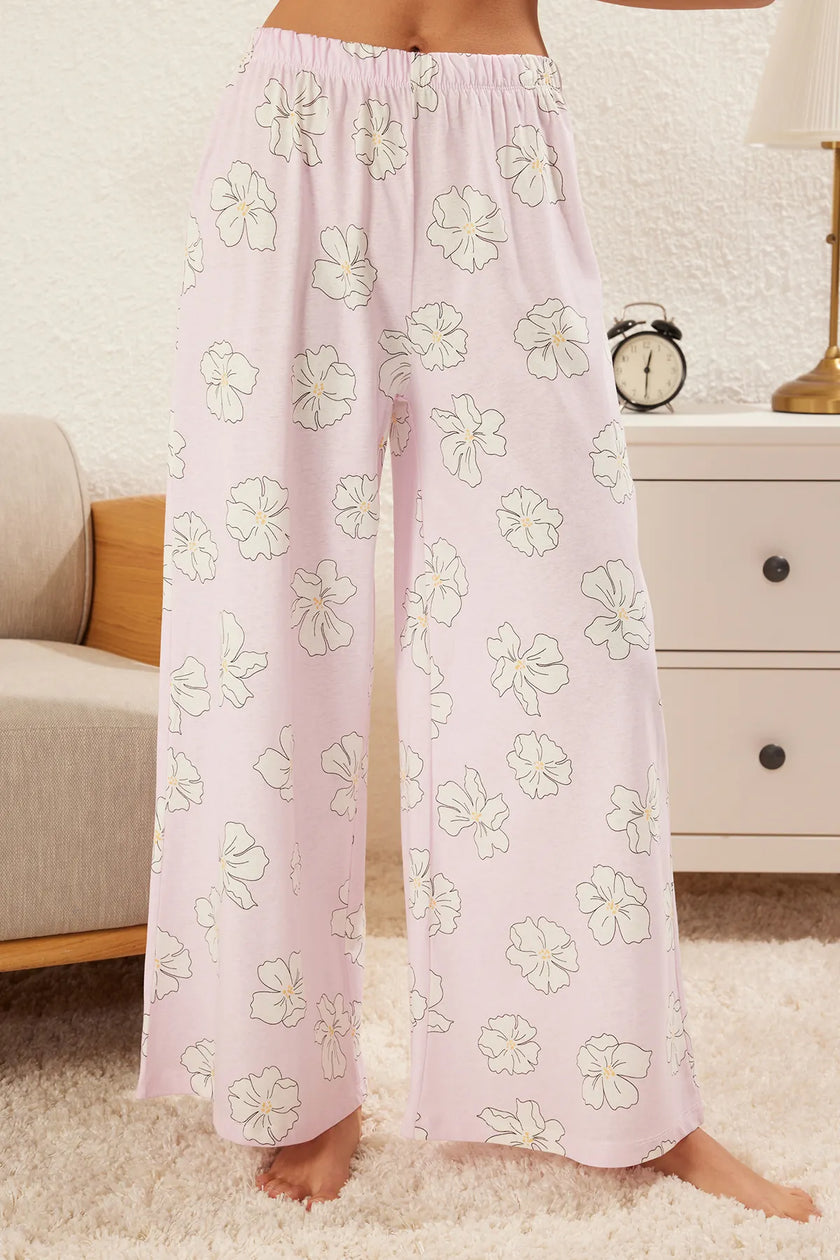 Floral Buttoned Knitted Pajama Set