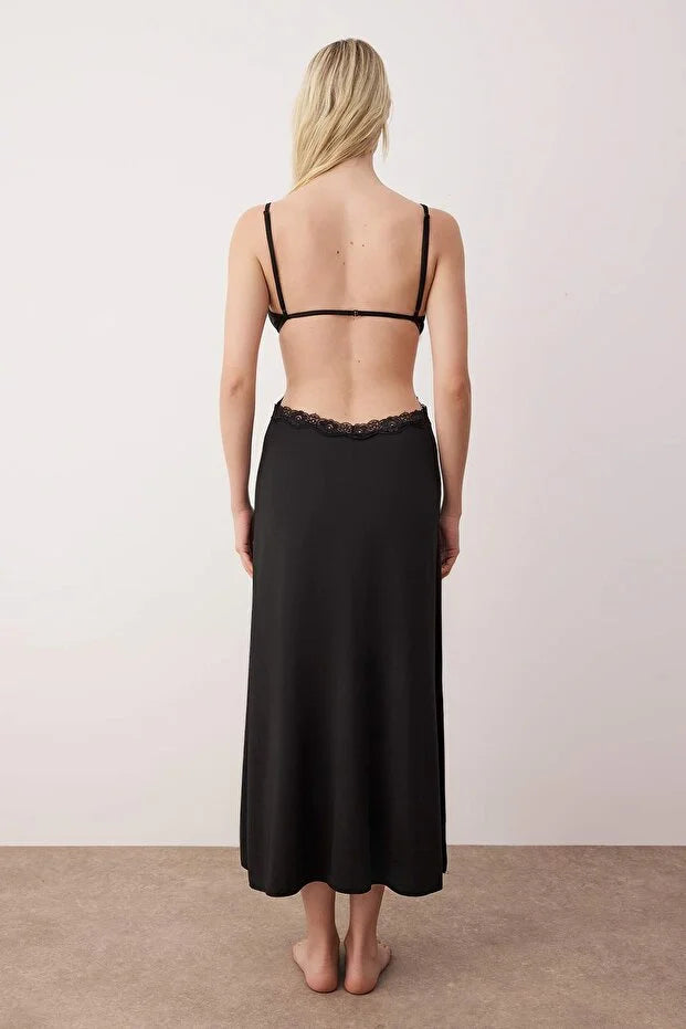 Black Window/Cut Out and Lace Detailed Uncovered Babydoll/Fantasy Nightgown