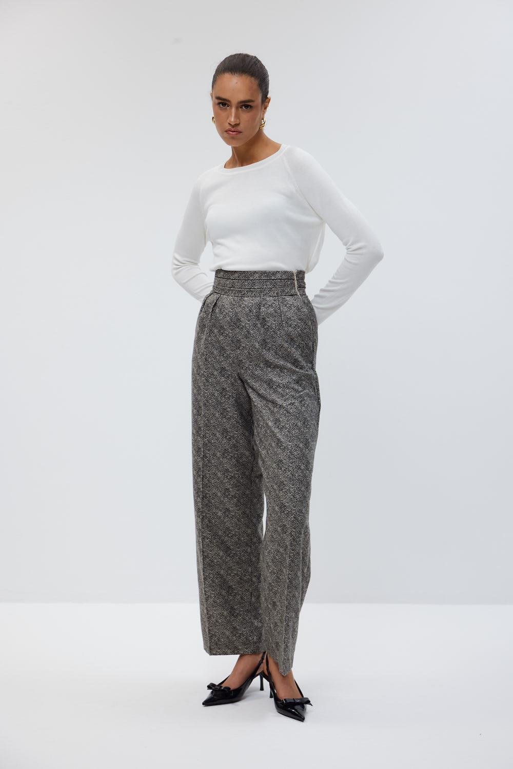 Wide Leg Women's Trousers with Waist Detail