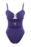 Blue Strapless Sun Accessory Premium Cut Out/Windowed Regular Swimsuit