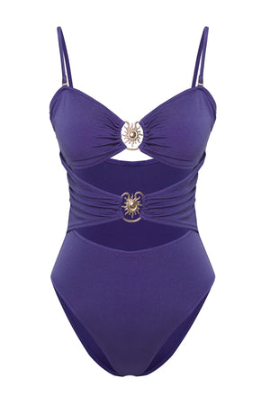Blue Strapless Sun Accessory Premium Cut Out/Windowed Regular Swimsuit