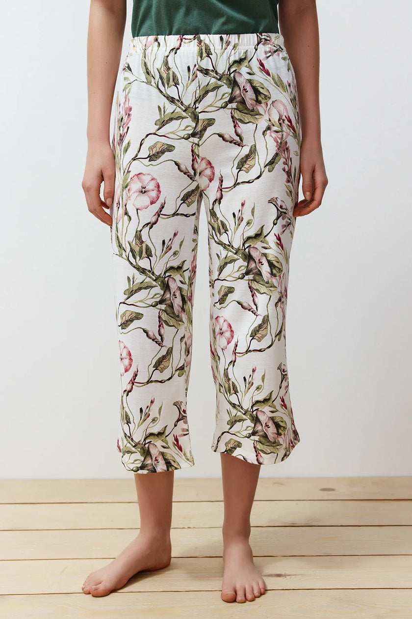 Green Floral Capri Knitted Pajama Set