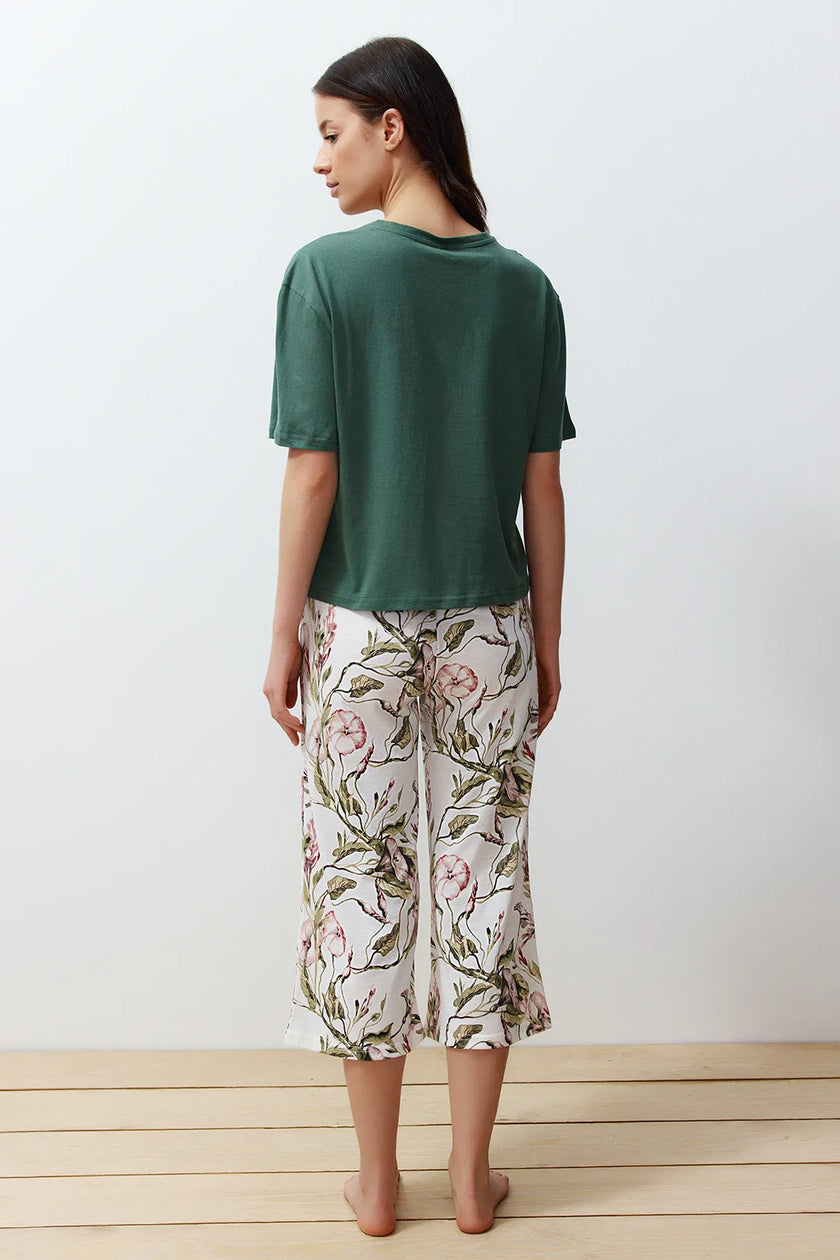 Green Floral Capri Knitted Pajama Set