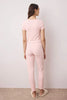 Pink Collar and Baby Overlock Detailed Floral Ribbed Knit Pajama Set