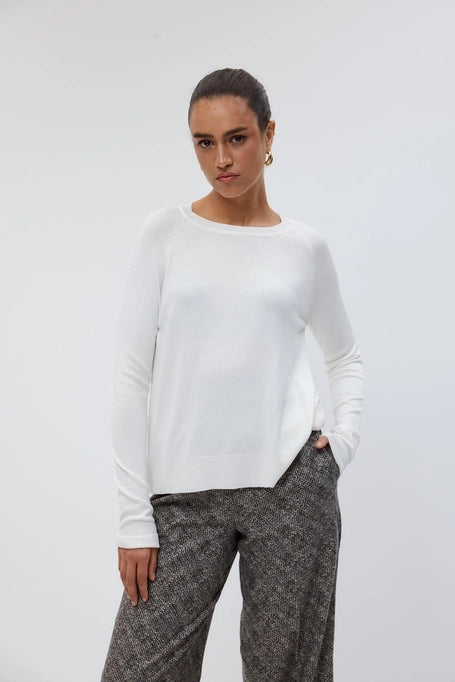 Crew Neck Basic Knitwear Ecru Women's Sweater