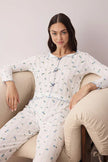 White-Blue Floral Ribbon/Bow Knitted Corduroy/Pointel Knit Pajama Set
