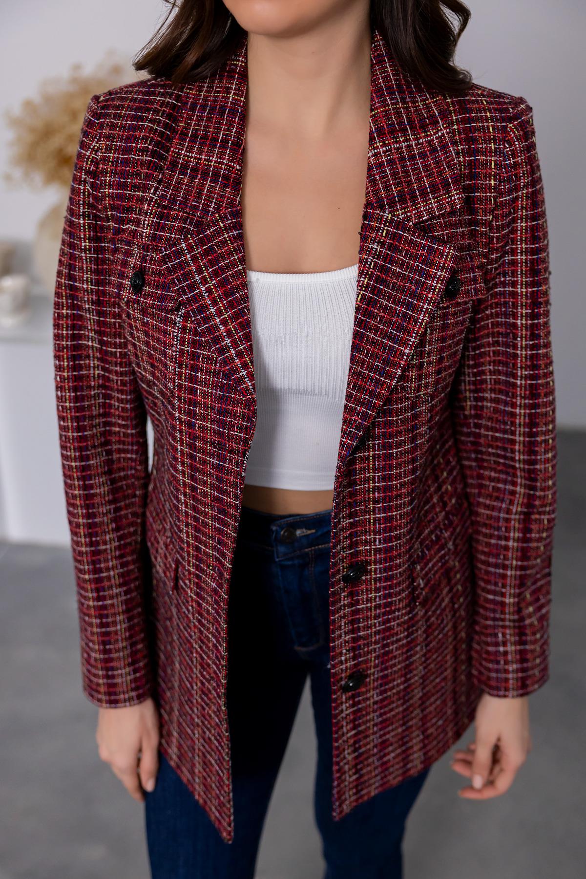 Patterned Tweed Jacket - DARK RED