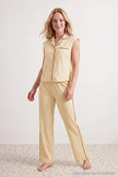 Yellow Polka Dot Piping Detail Viscose Woven Pajama Set