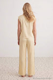 Yellow Polka Dot Piping Detail Viscose Woven Pajama Set